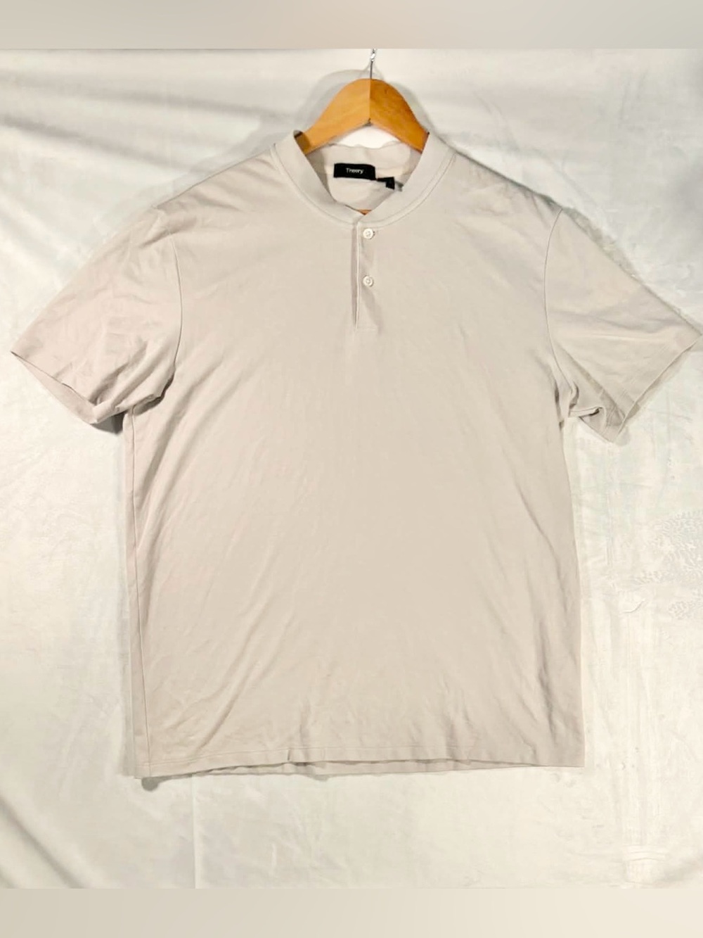 Theory Minimalist Henley Neck Cotton Blend T-Shirt Size Large